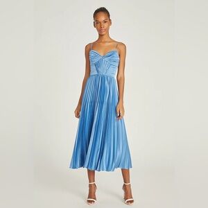 Theia Allison Blue Pleated Dress